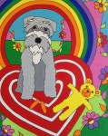 Fritz 16x20 gifted. Pet portrait in sunshine art style. Schnauzer portrait with toy.