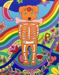 Bones the Dog, 18x24, $175. Abstract Day of the Dead dog, bright colors.