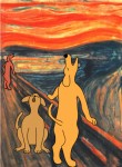 The Howl 16x20 sold. Ref Edvard Munch, "The Scream." Three cartoon dogs howling.