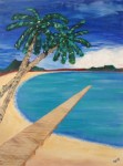 Boardwalk 18x24 $120. Boardwalk into cove with two palm trees.