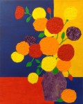 Flowers in Purple Vase 16x20, $120. Yellow, orange, red and purple flowers in purple vase.