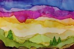 Untitled 4x6 sold. Alcohol ink abstract landscape on Yupo paper.