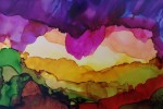 Untitled 4x6 sold. Alcohol ink abstract landscape on Yupo paper.